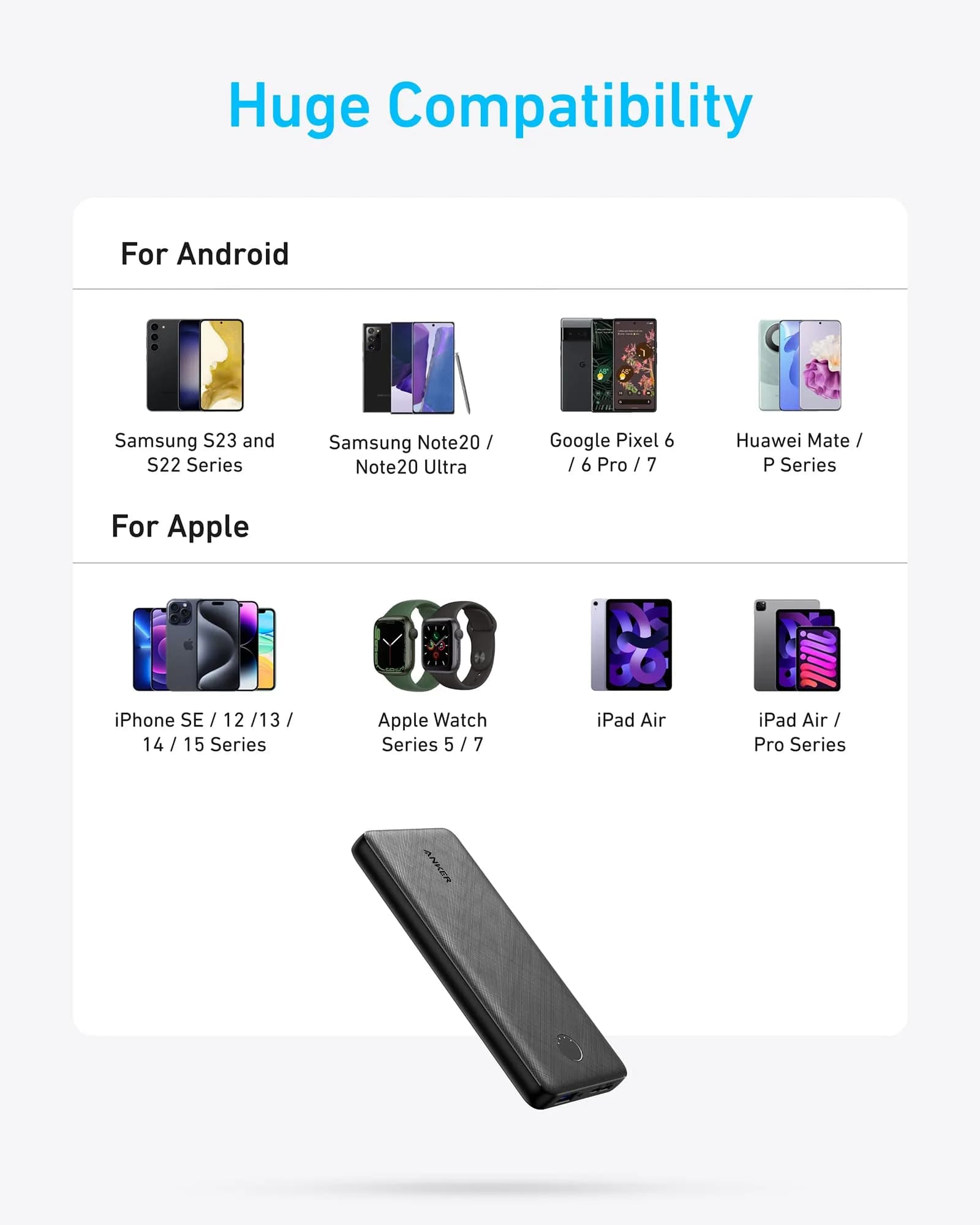 باور بانك من ANKER (سعة 10,000 مللي أمبير – قدرة 15 واط) – منفذ USB-A واحد / منفذ USB-C واحد / Micro USB | أسود - صورة 6