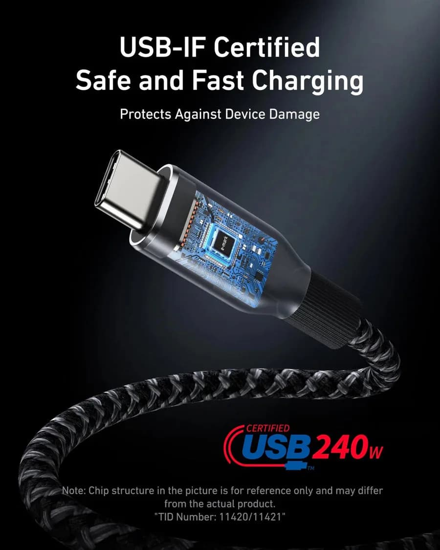 Anker Prime USB-C to USB-C Cable 3ft, 240W, Upcycled-Braided | Black - Image 6