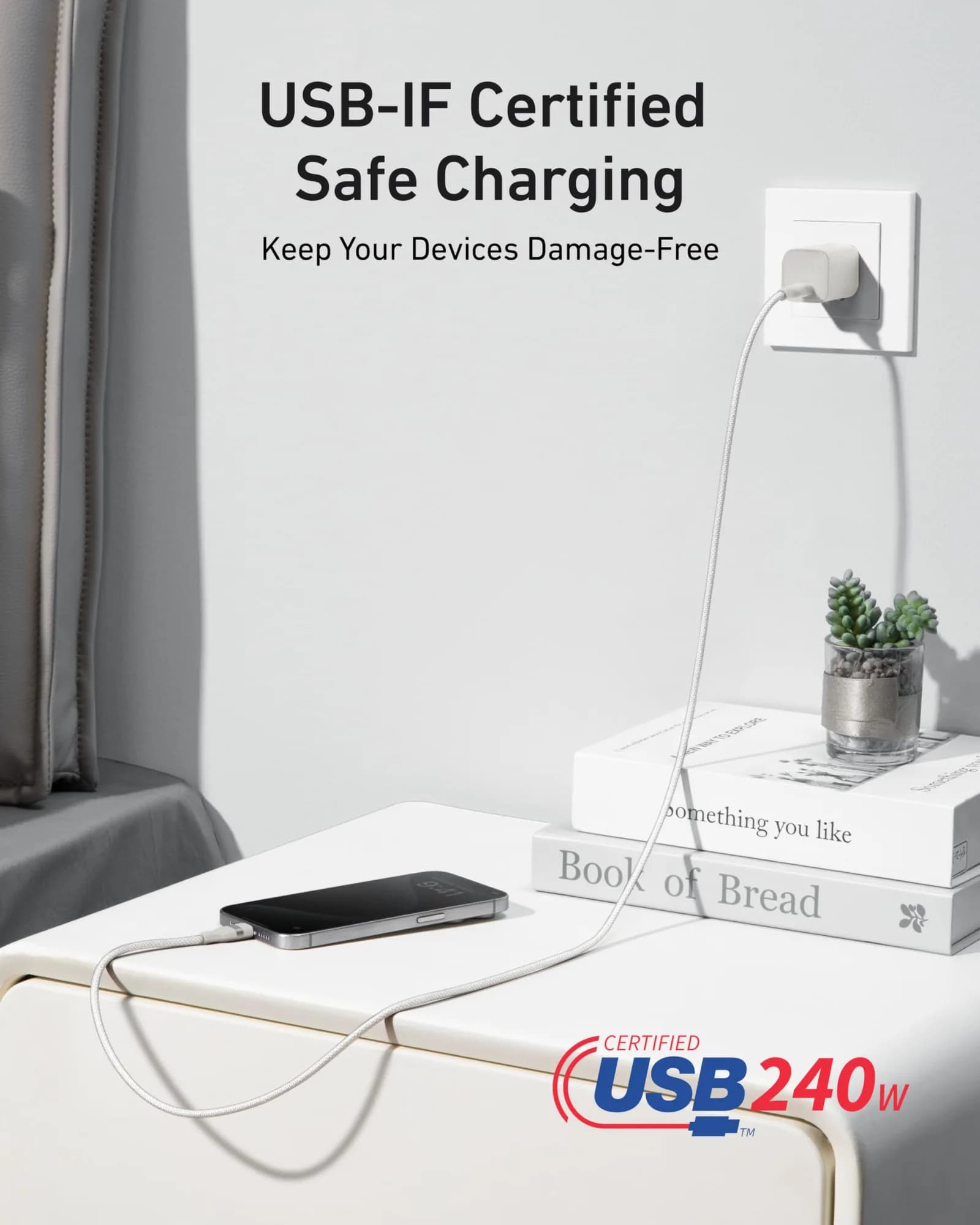 Anker USB-C to USB-C Cable 240W – Upcycled Braided, 0.9m (3ft), Fast Charging | White - Image 6