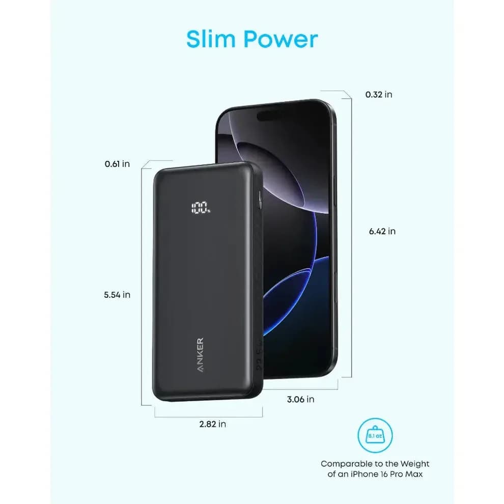 Anker Zolo Power Bank 10,000mAh – 22.5W Fast Charging with Built-In USB-C Cable | Black - Image 6