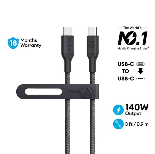 Anker 544 USB-C to USB-C Cable 140W Bio-Nylon 0.9m | Black - Image 8
