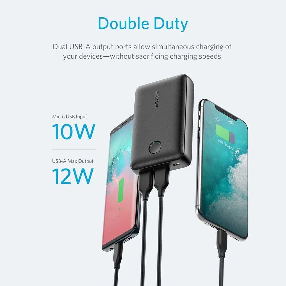 بطارية شحن Power Core Select من أنكر  سعة 10000 مللي أمبير شحن سريع بمنفذي USB-A مزدوجين بقدرة 12 واط | أسود - صورة 8
