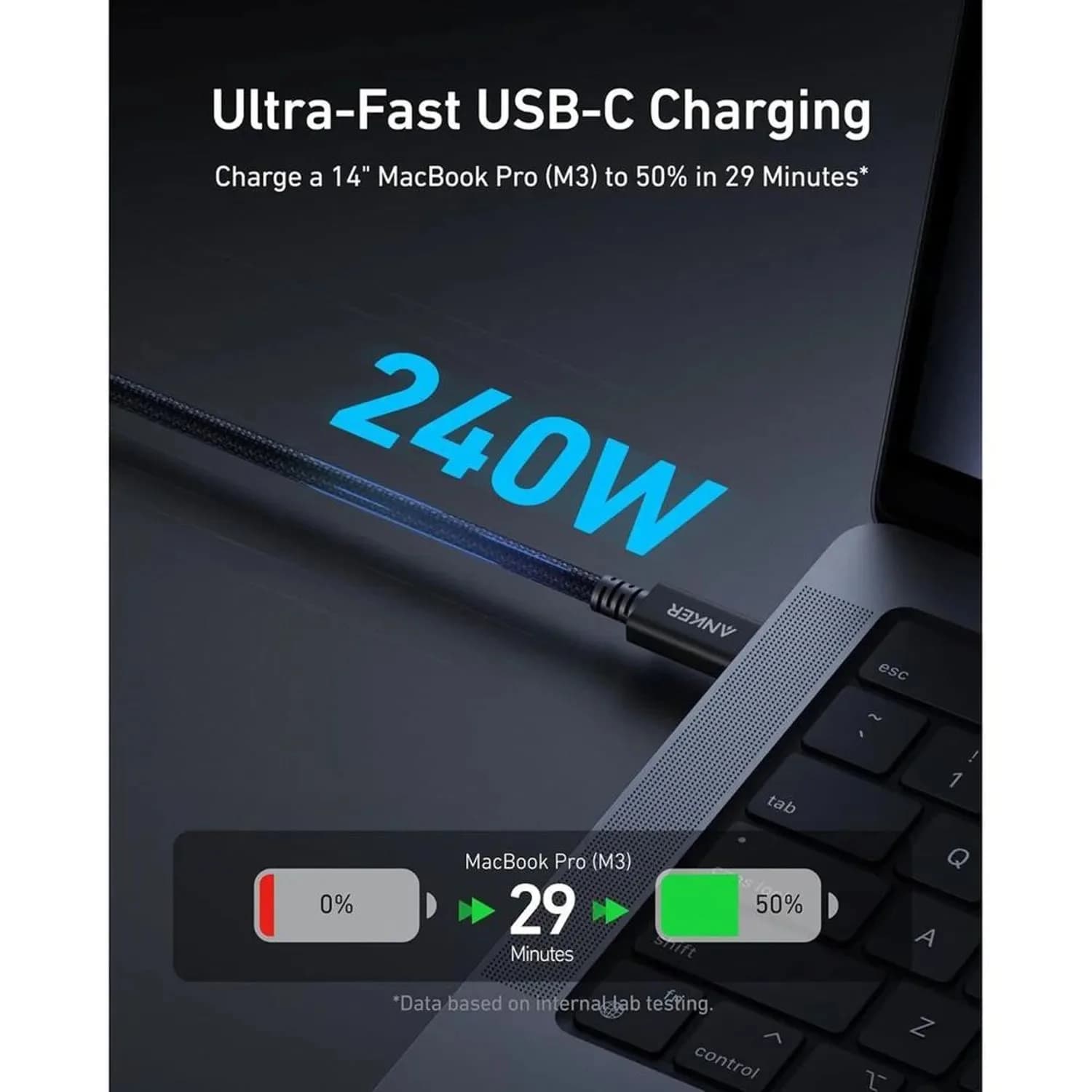 كيبل ANKER Prime Thunderbolt 4 من USB-C إلى USB-C (طول 1 متر / 3.3 قدم – 240 واط – 40Gbps) | أسود - صورة 8