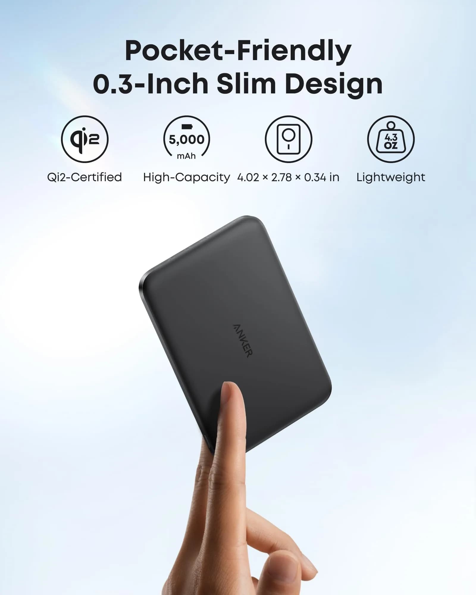 باور بانك ANKER MagGo Slim بسعة 5,000 مللي أمبير – تصميم نحيف بحجم البطاقة مع مغناطيس - صورة 9