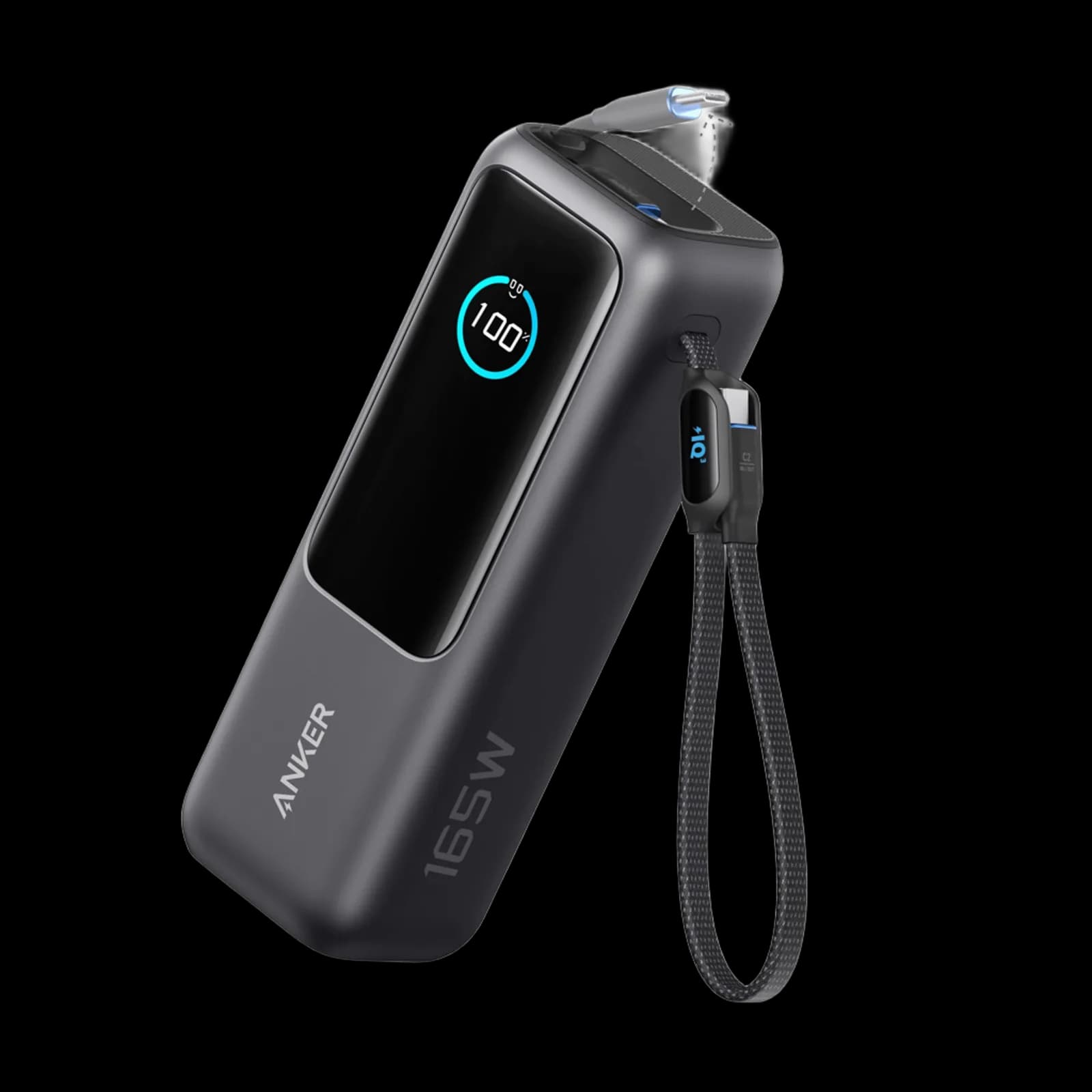 Anker Laptop Power Bank 25K 165W Built-In and Retractable Cables | Black
