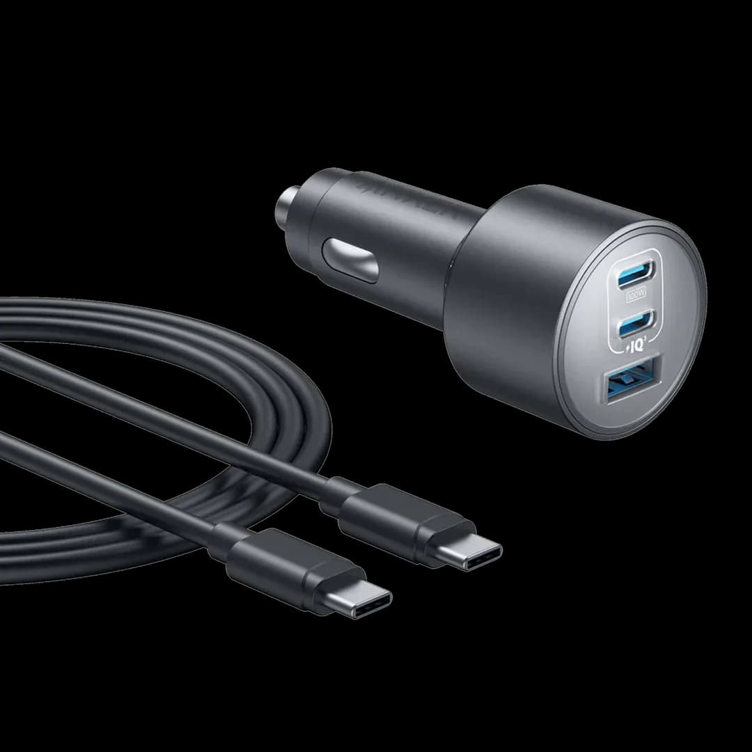 Anker Car Charger (167.5W, 3 Ports) with cable bundle | Gray