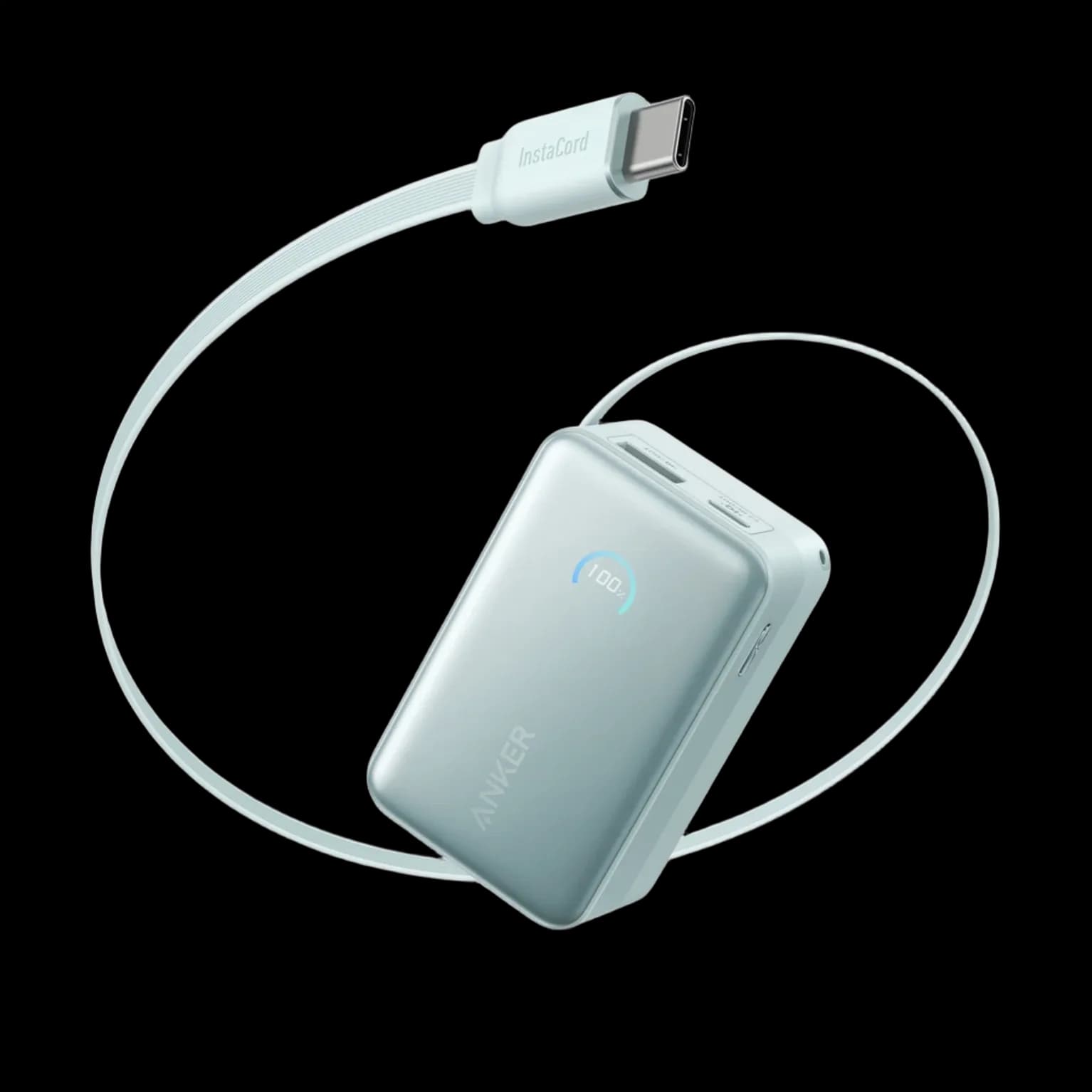 باور بانك أنكر نانو 10,000 مللي أمبير – شحن سريع 45 واط مع كابل USB-C مدمج قابل للسحب | أخضر