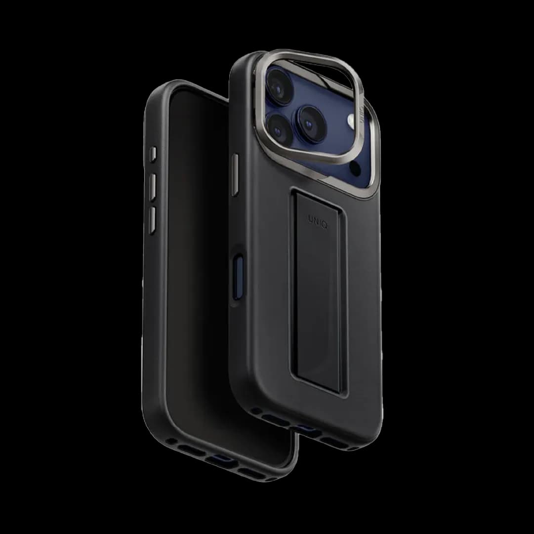 UNIQ Hybrid Heldro Pro MagClick Case with Camera Stand for iPhone 17 Pro | Dallas Black